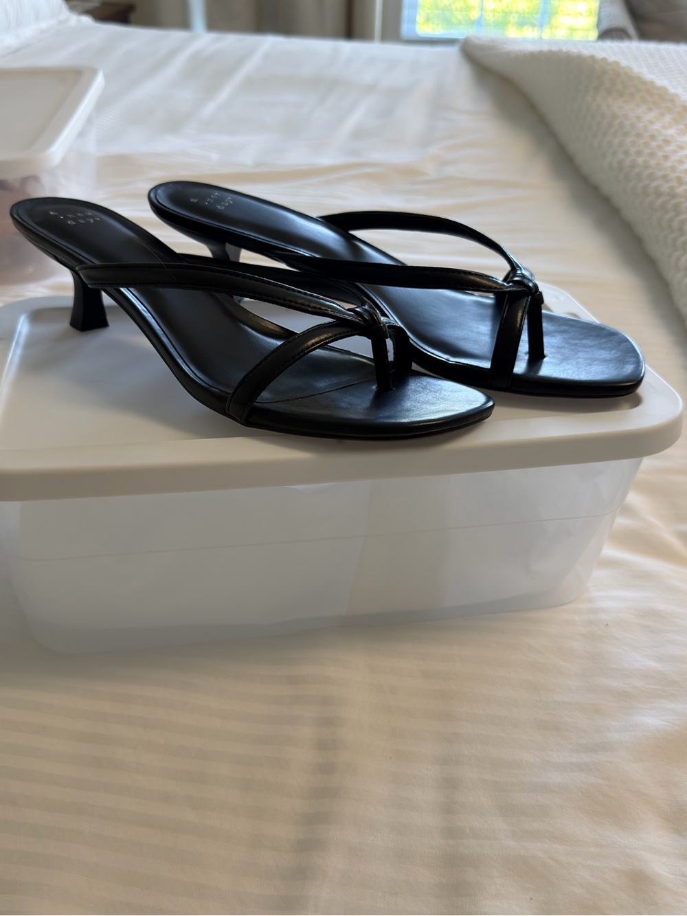 Target Black Leather Thong Kitten Heel Sandals